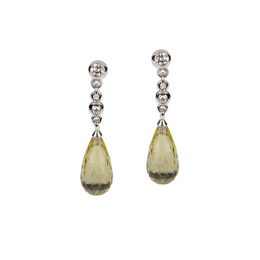 Earrings white gold with diamonds and citrines