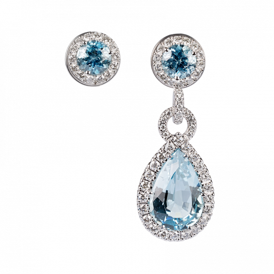 Diamond Earrings with Aquamarine in 18K white gold