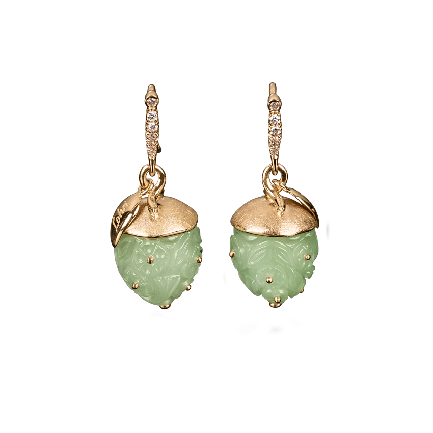 Petite Fleur Earrings in 18K rose gold with nephrite