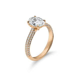 Solitaire ring in 18K rose gold, diamond 2.0 ct. and diamond pavé