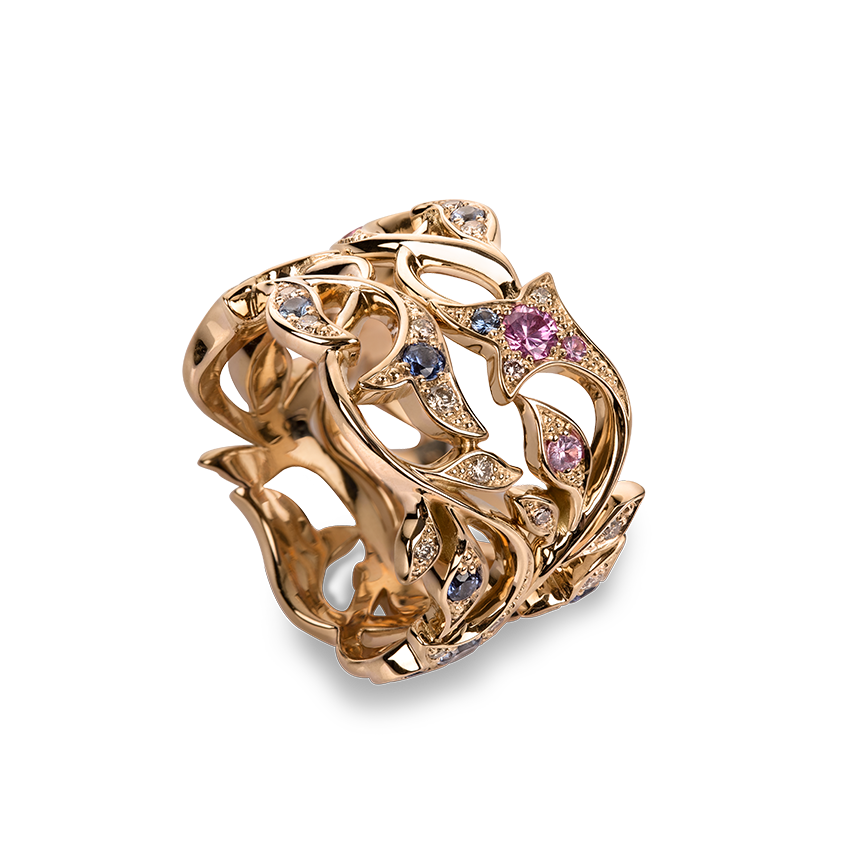 Arabesque Amour Ring rose gold with diamonds and sapphires