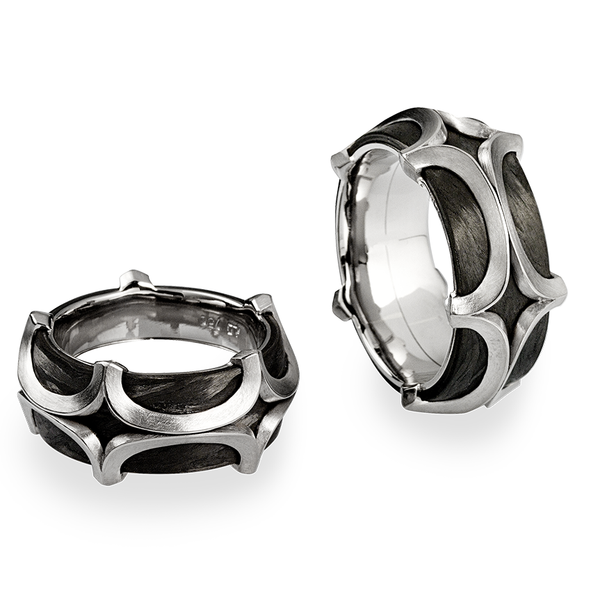 Wedding rings in 18K white gold and carbon fibre