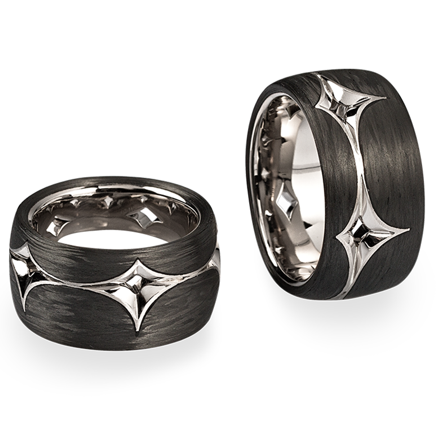 Wedding rings in 18K white gold and carbon fiber