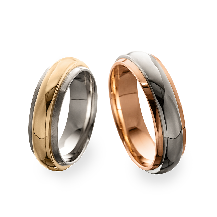 Wedding rings in 750 white, yellow and rose gold
