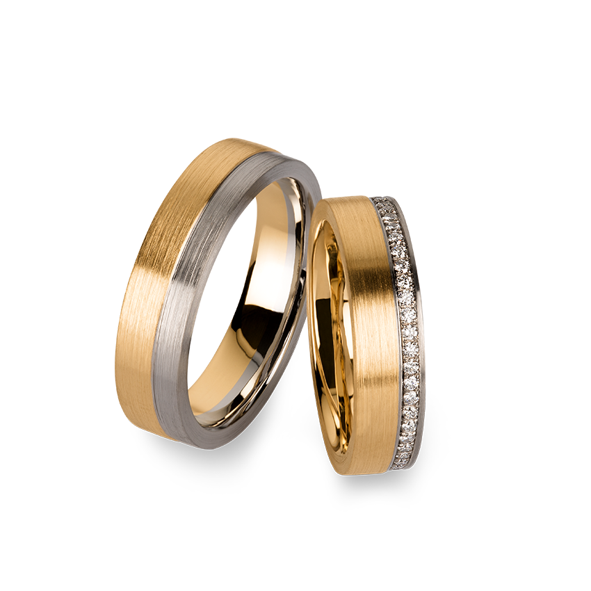 wedding rings in 18k yellow and white gold with diamonds