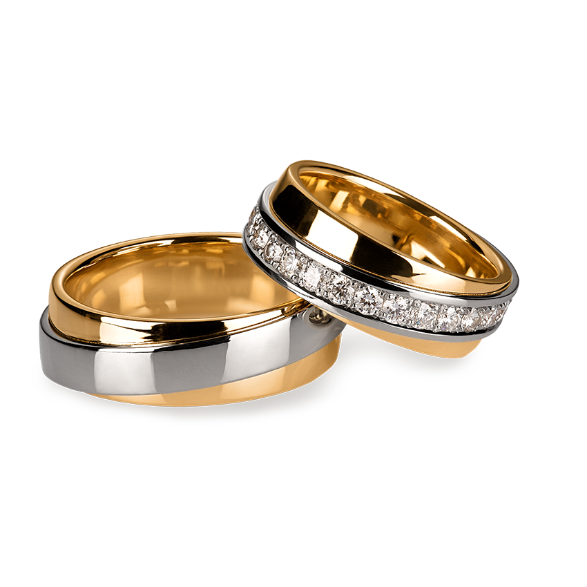 Wedding ring in 18K yellow and white gold with brilliant diamonds