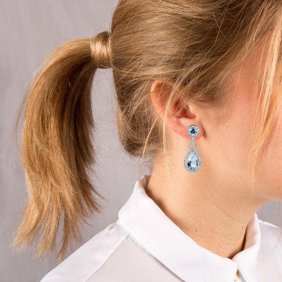 Diamond Earrings with Aquamarine in 18K white gold