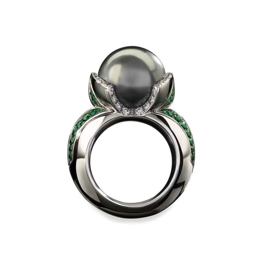 Ring by Lohri in 18K white gold with Tahitian pearl
