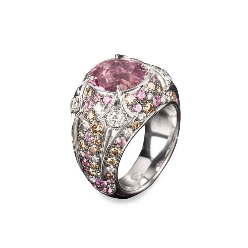Mystique Ring by Lohri in 18K white gold with pink topaz