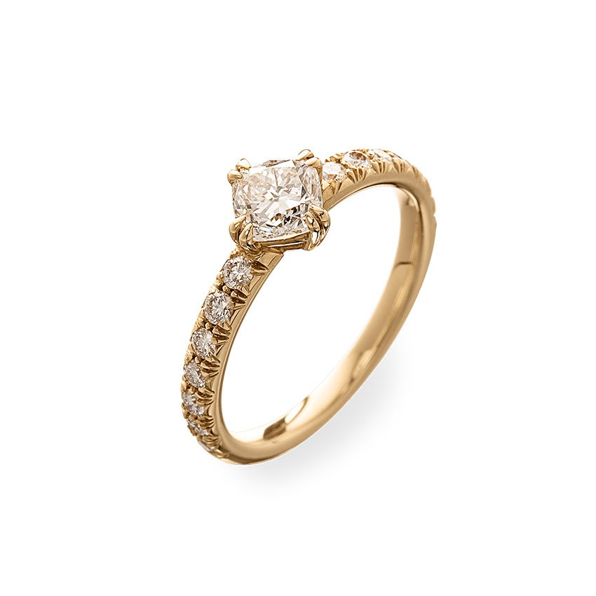 Solitaire ring in 18K rose gold with cushion-cut diamond 0.79 ct